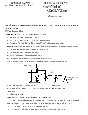Đề thi khảo sát đầu năm năm học 2015 -2016 môn thi Hóa học 11 thời gian 60 phút